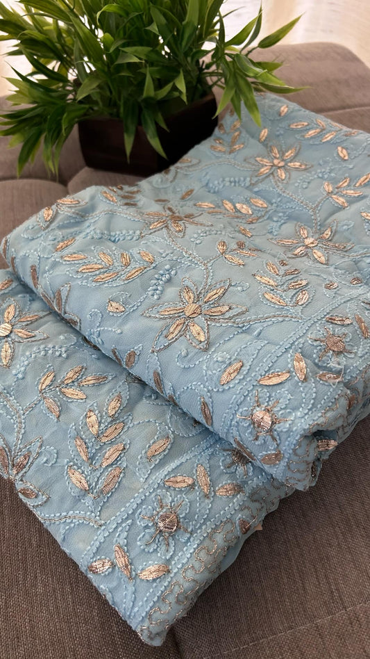 Powder Blue Gota Patti Chikankari Suit (Kurta & Dupatta)