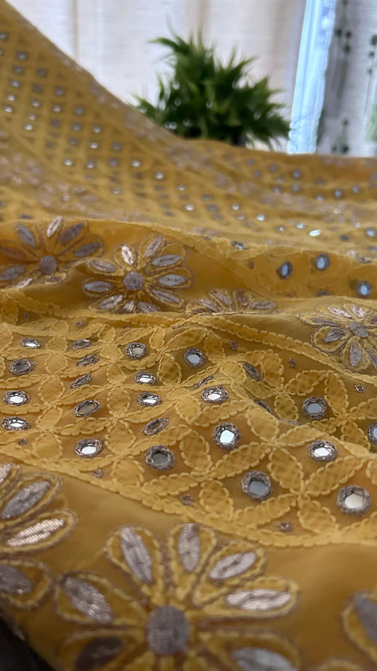 Mango Yellow Mirror & Gota Patti Chikankari Suit (Kurta & Dupatta)