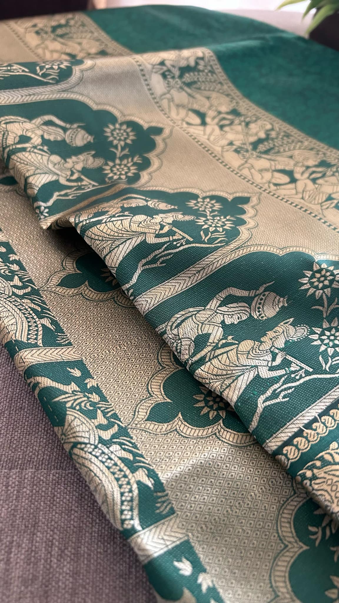 Emerald Green Mysore Art Silk Saree - Radha Krishna Collection