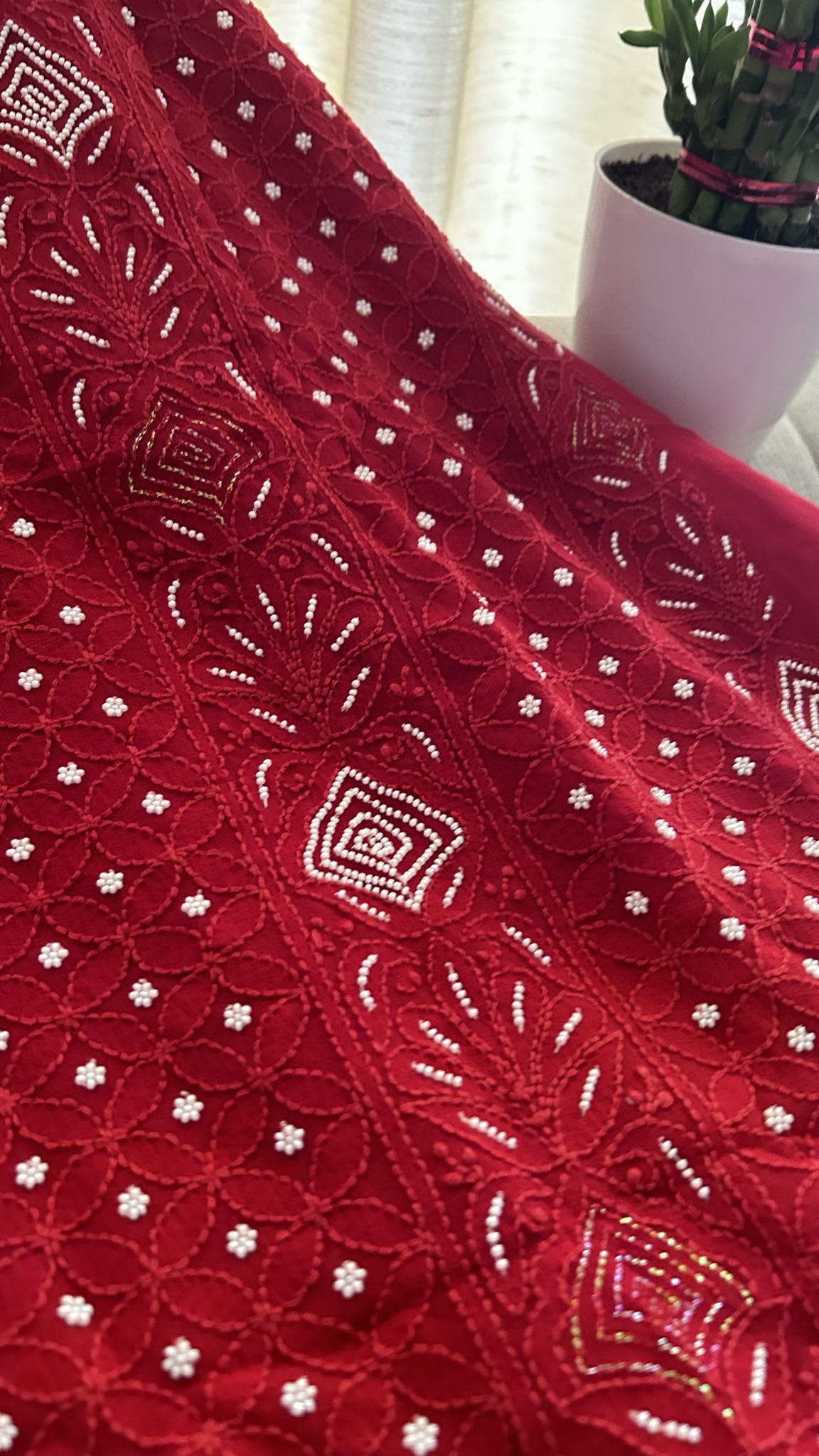 Red Pearl Chikankari Suit (Kurta & Dupatta)