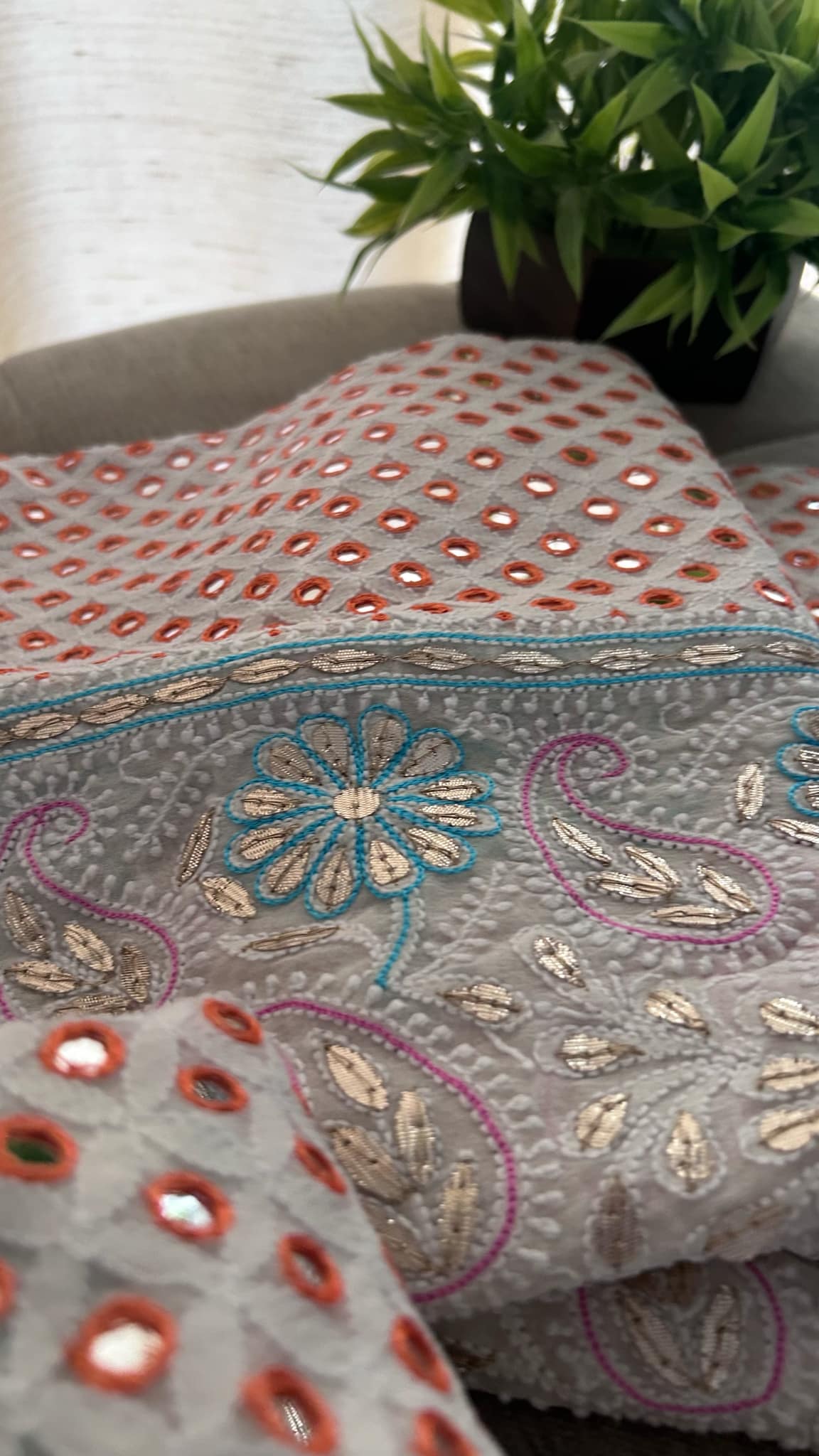 Multicolour Chikankari  Mirror & Gota Patti Lehenga Set