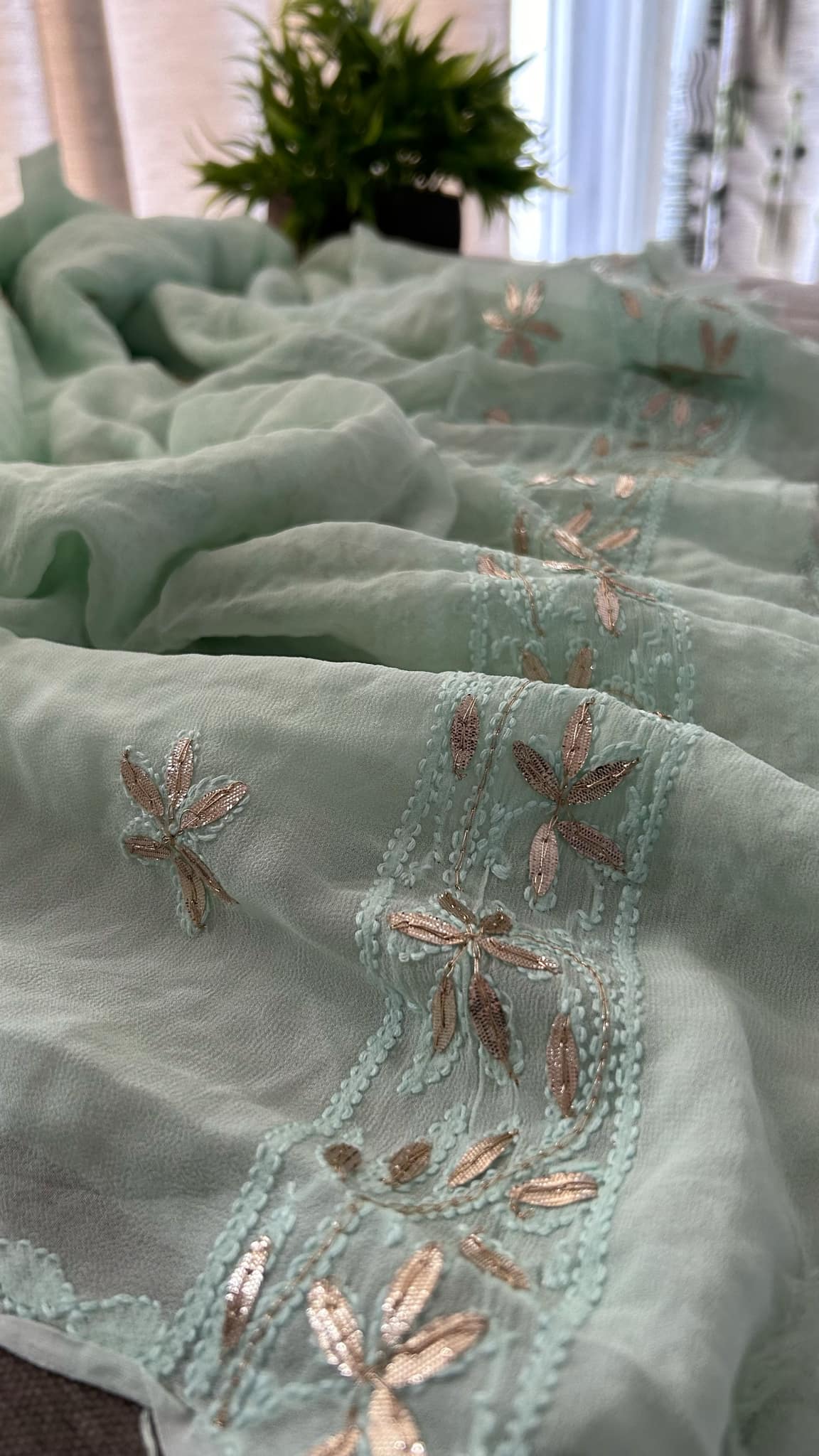 Sea Green Gota Patti Chikankari Suit (Kurta & Dupatta)