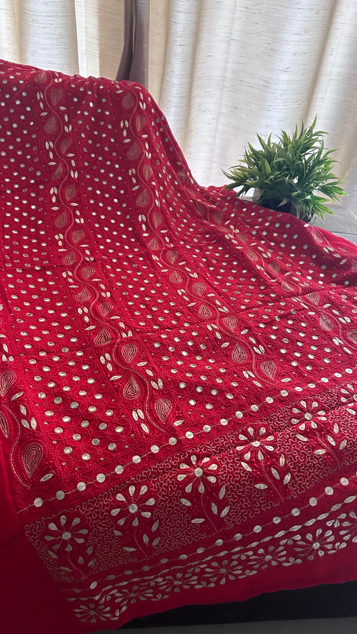 Red Mirror & Gota Patti Chikankari Suit (Kurta & Dupatta)