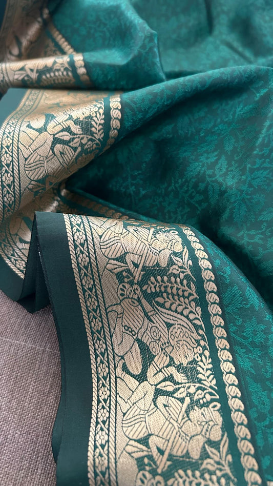 Emerald Green Mysore Art Silk Saree - Radha Krishna Collection