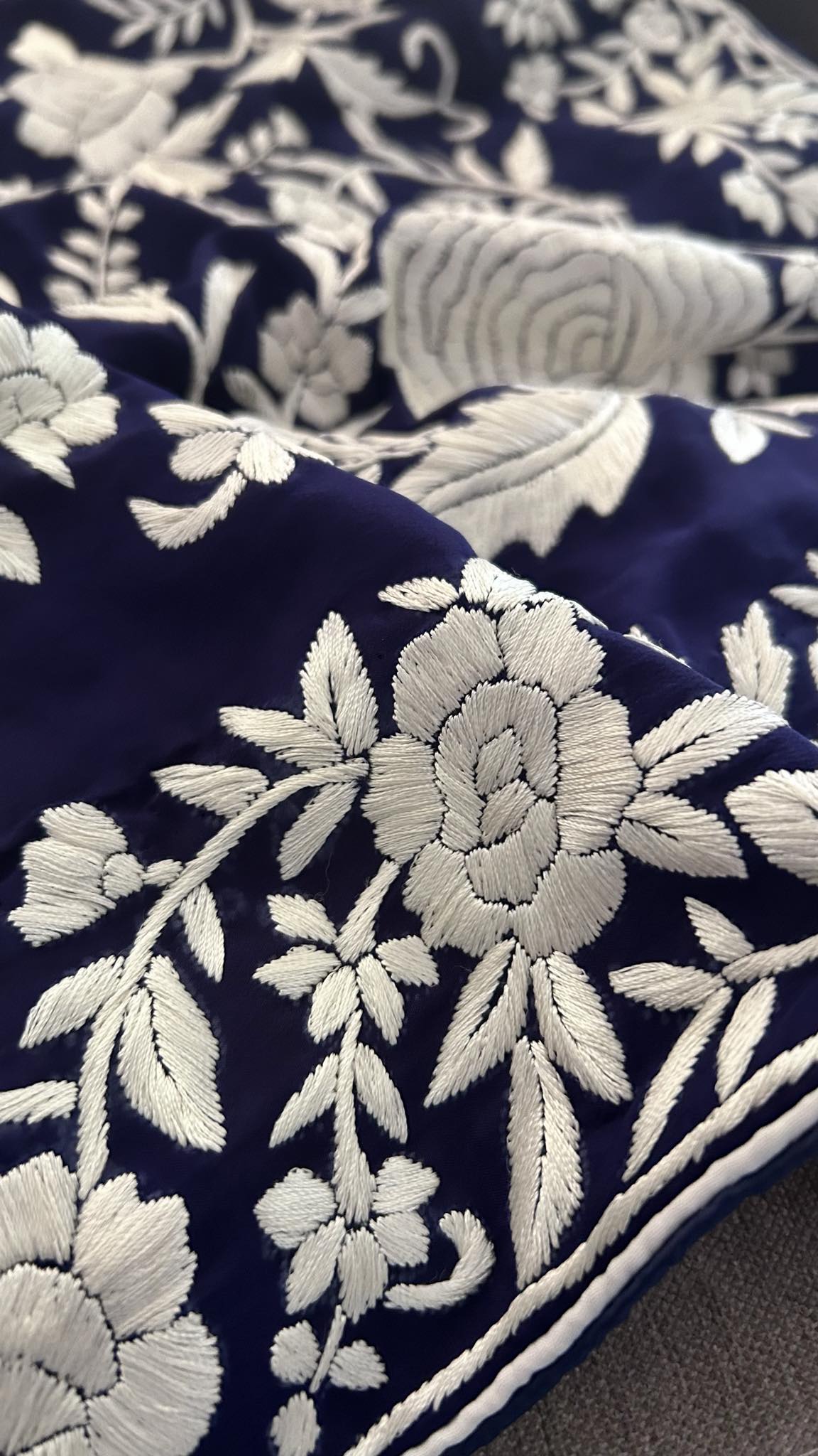 Designer Navy & Ivory Parsi Gara Saree