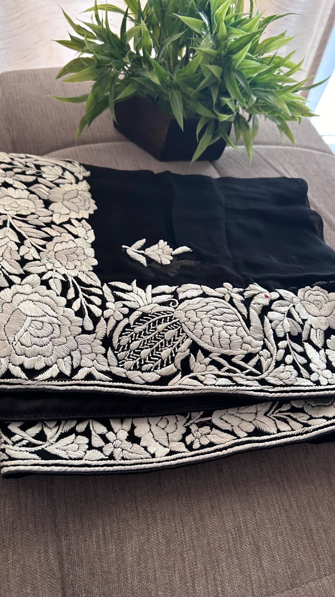 Pre Order Black Ivory Pure Georgette Parsi Gara Dupatta