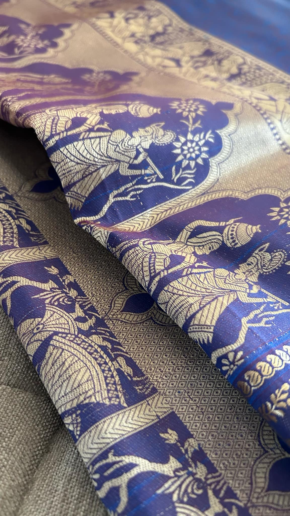 Royal Blue Mysore Art Silk Saree - Radha Krishna Collection