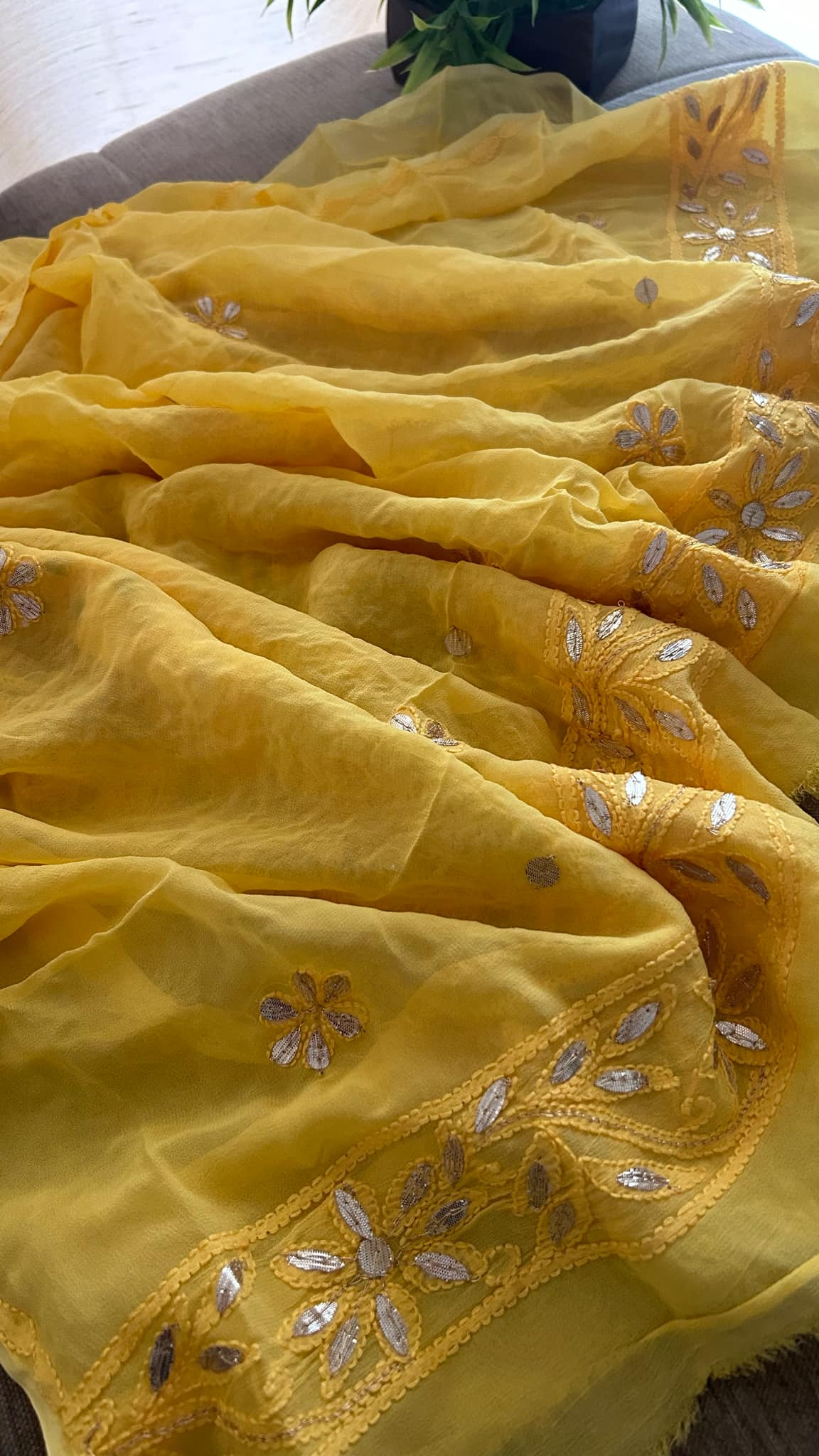 Mango Yellow Mirror & Gota Patti Chikankari Suit (Kurta & Dupatta)