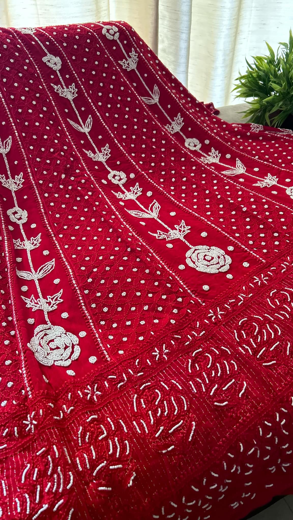 Pre Order Red Pearl Chikankari Anarkali (Anarkali & Dupatta)