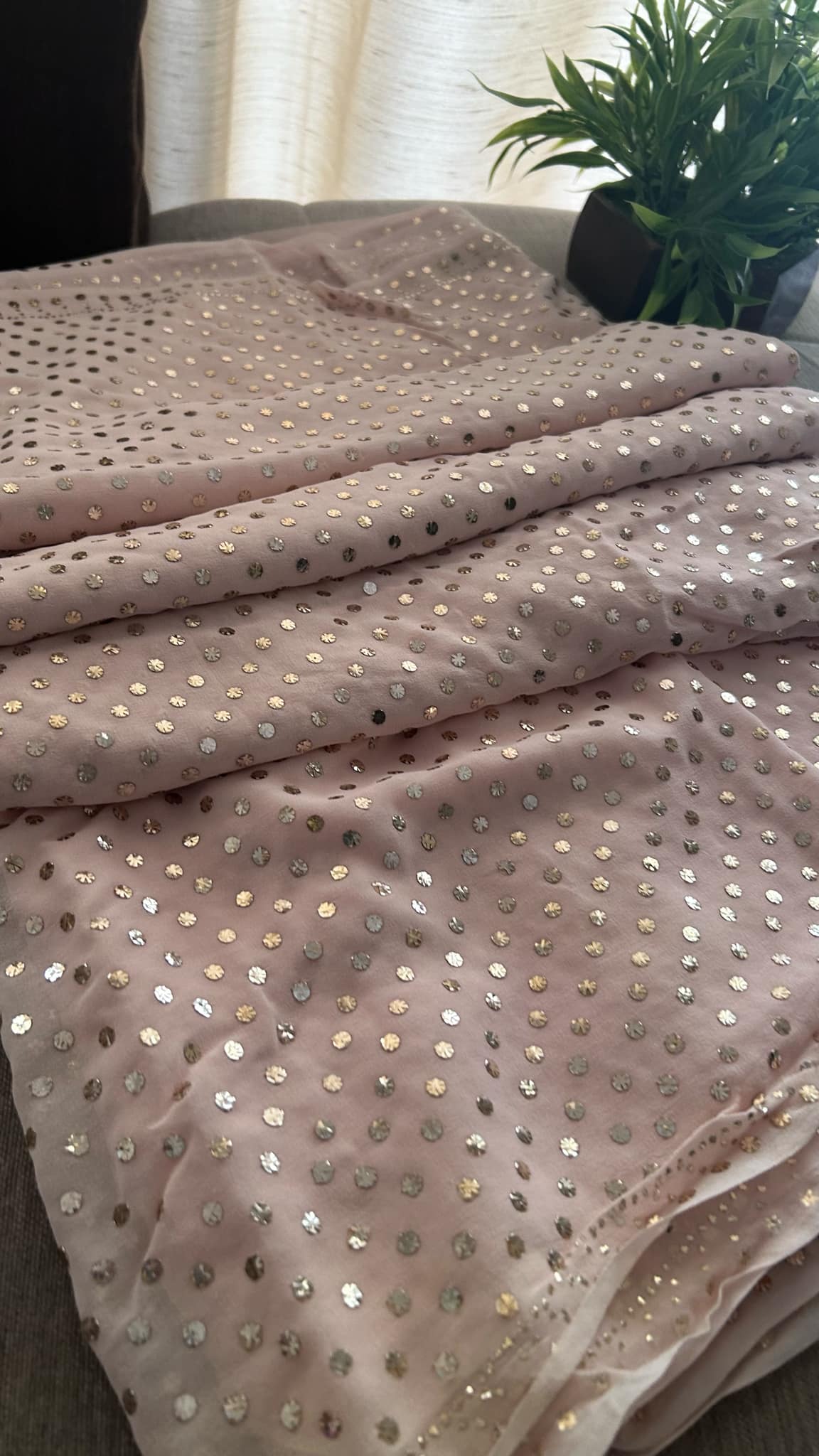 Oyster Pink Mukaish Saree