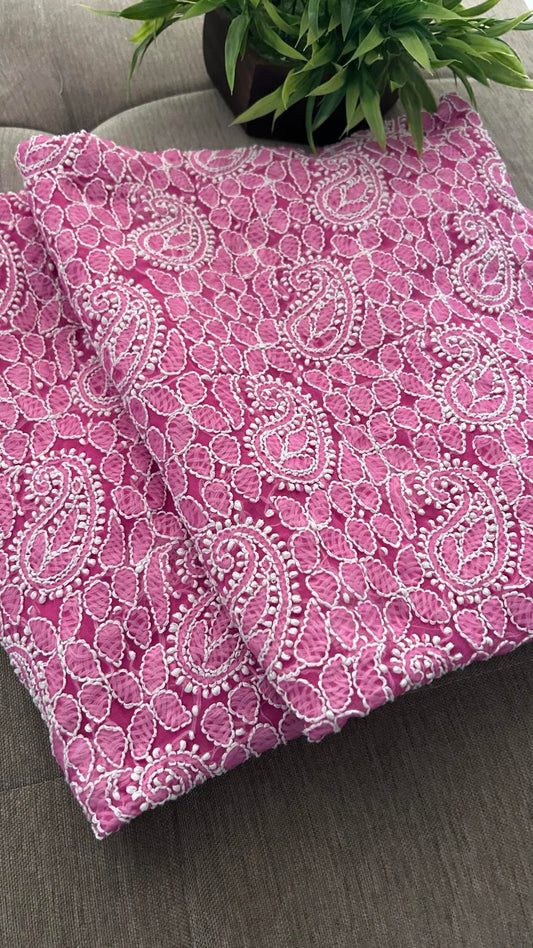 Pink Georgette Chikankari Kurti Fabric (Only Kurti)