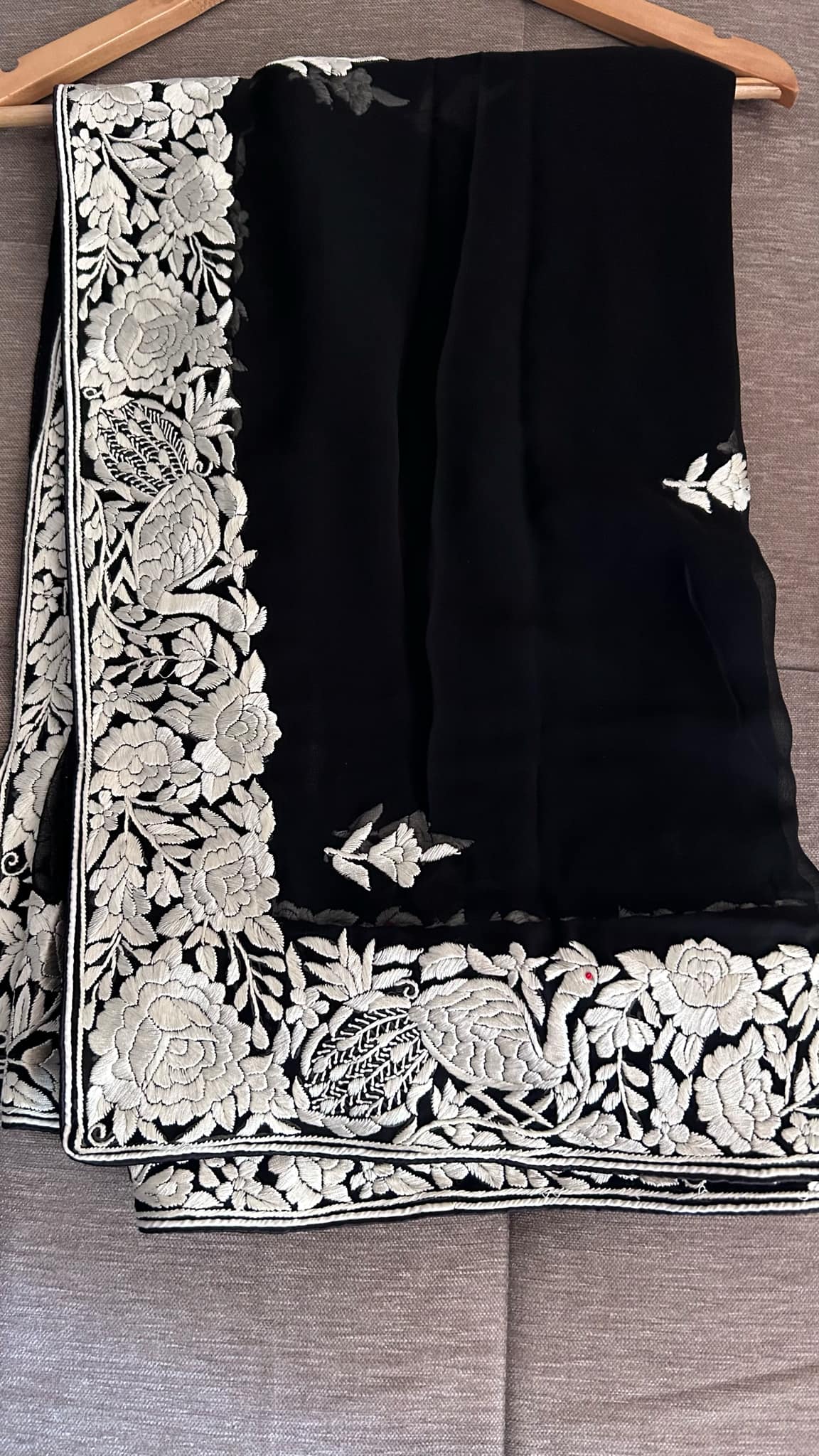 Pre Order Black Ivory Pure Georgette Parsi Gara Dupatta