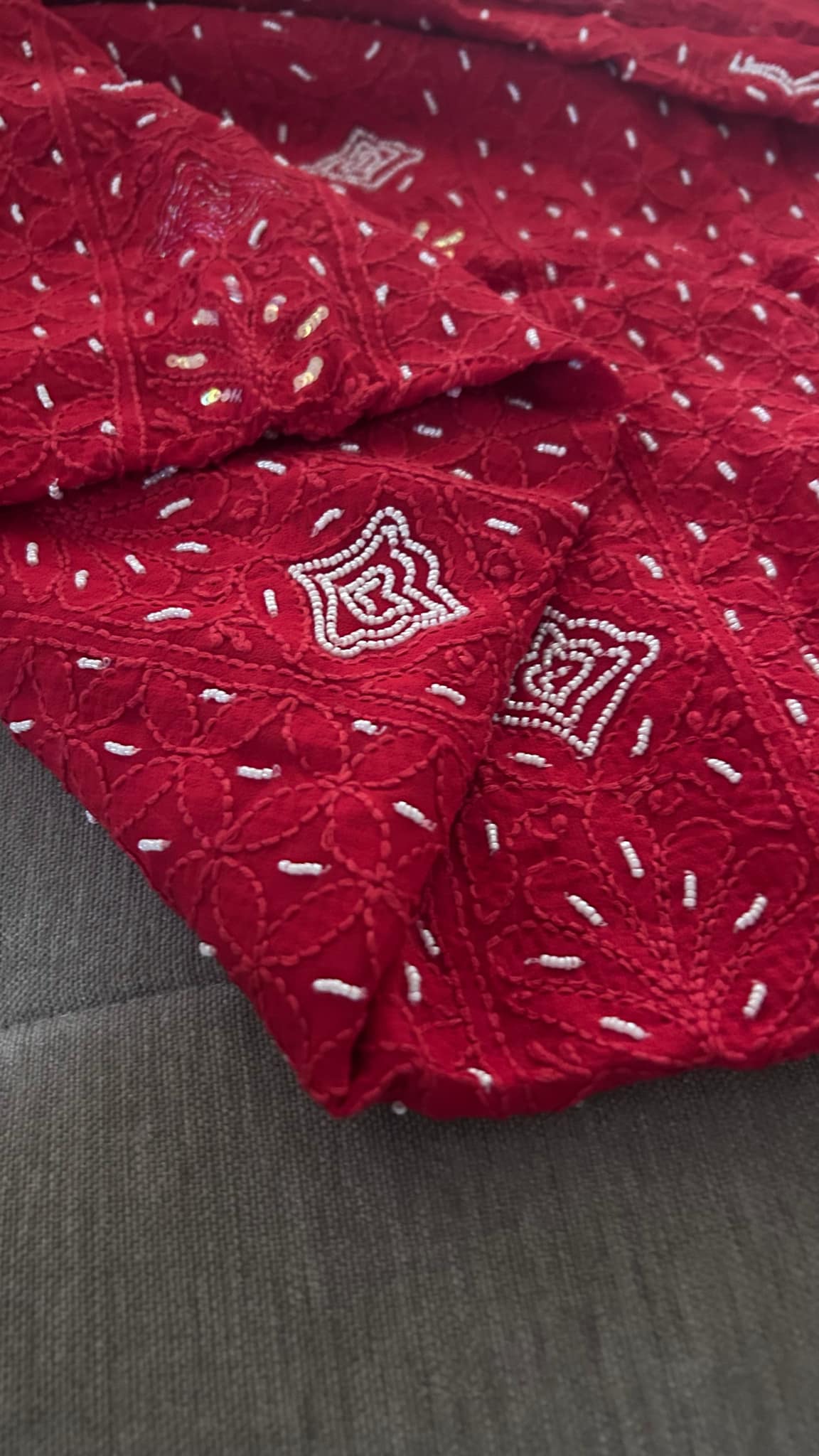 Red Pearl Chikankari Suit (Kurta & Dupatta)