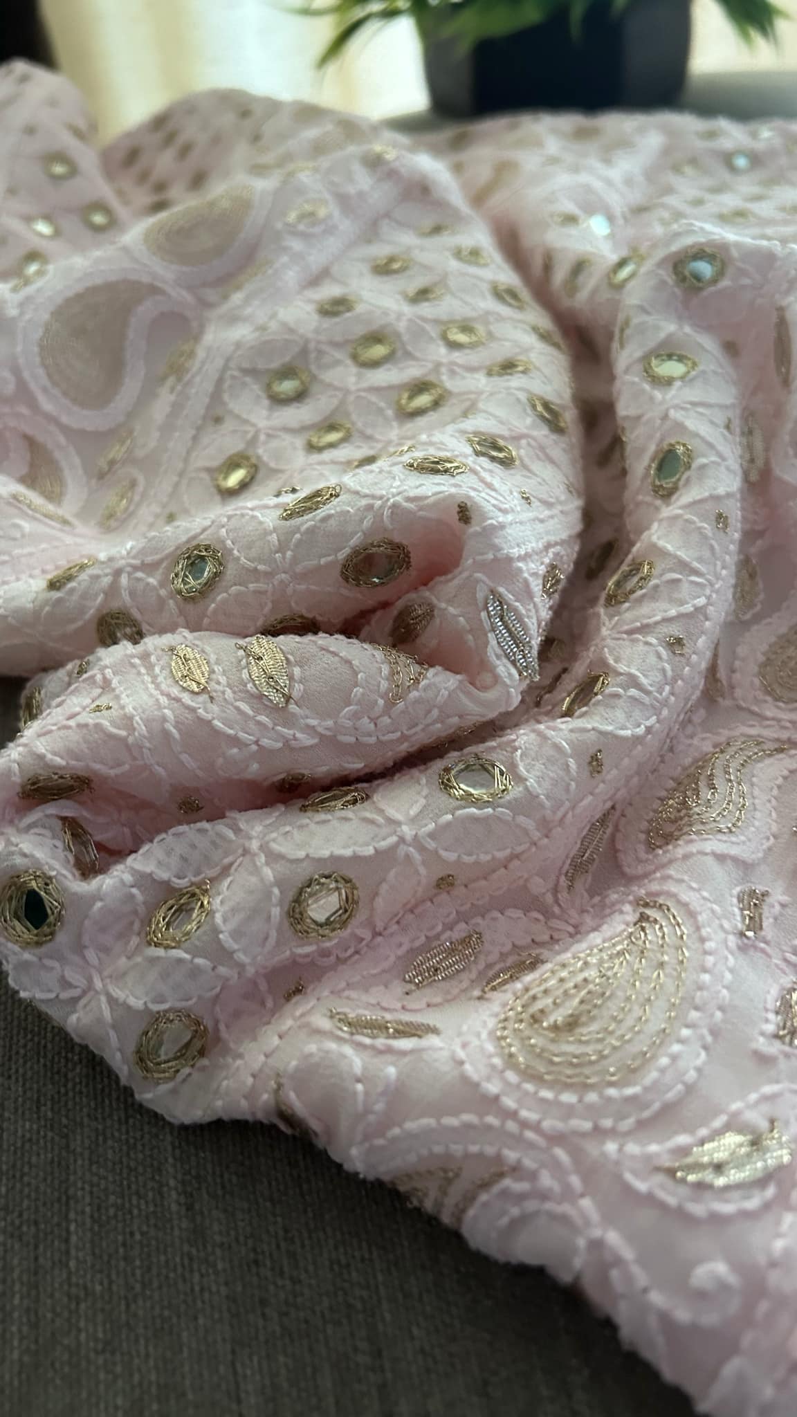 Pink Mirror & Gota Patti Chikankari Suit (Kurta & Dupatta)