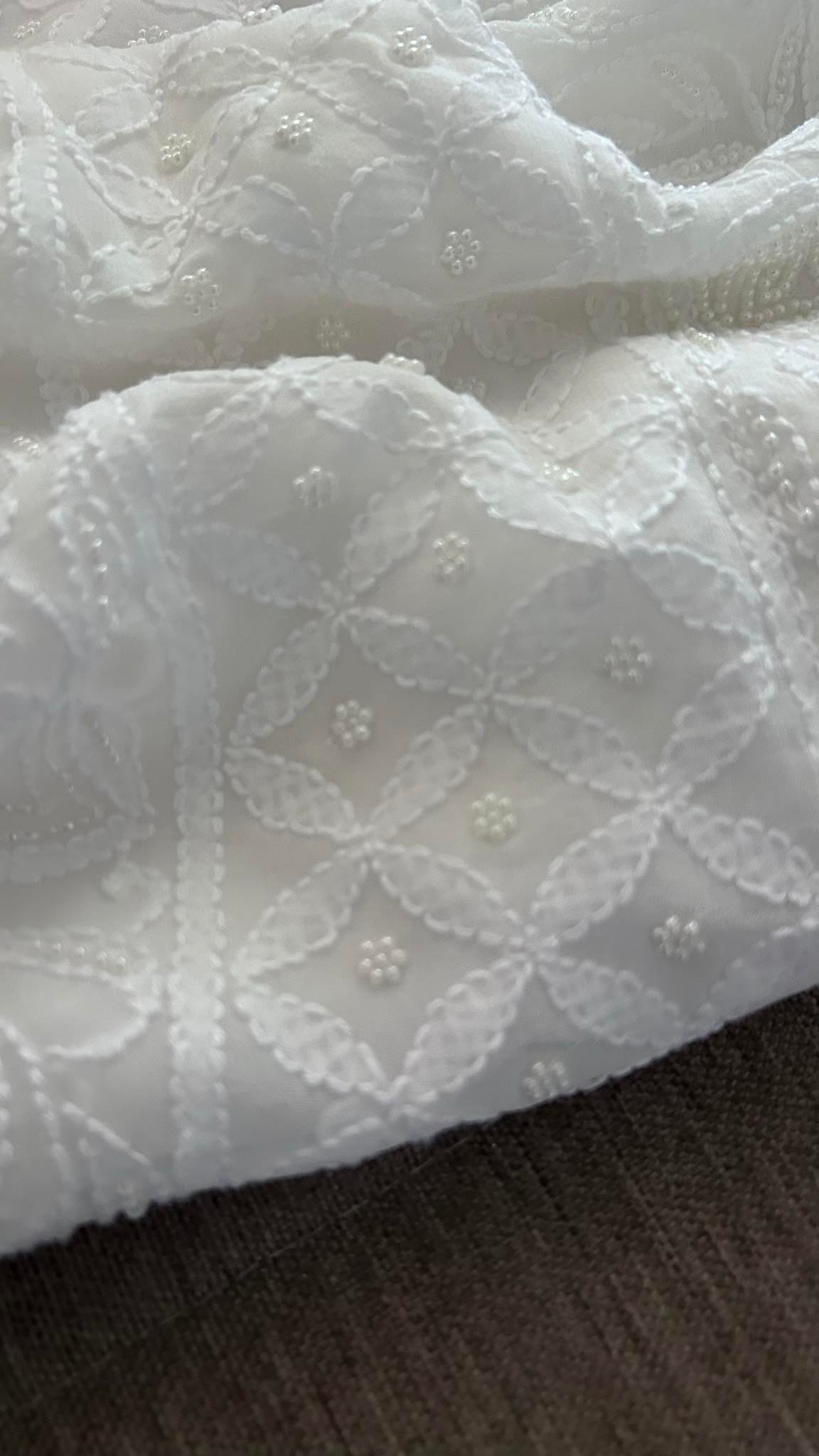 White Pearl Lucknowi Chikankari Suit