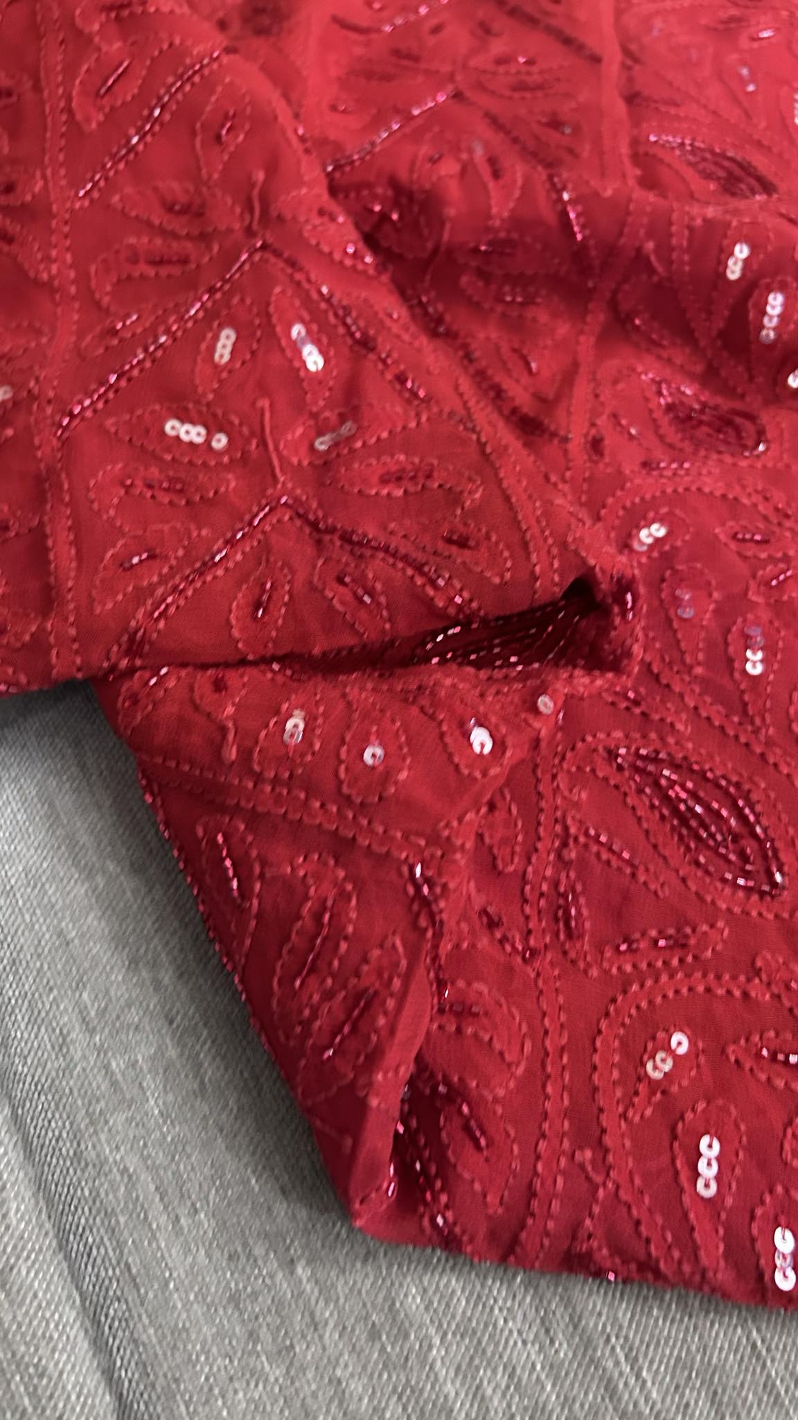 Maroonish Red Party Wear Cut Dana Chikankari Kurta Dupatta Set