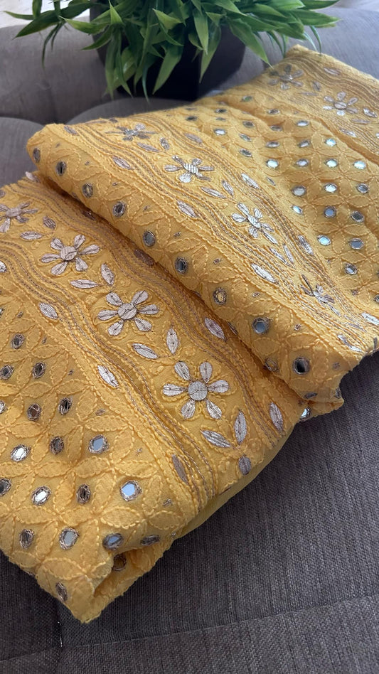 Mango Yellow Mirror & Gota Patti Chikankari Suit (Kurta & Dupatta)