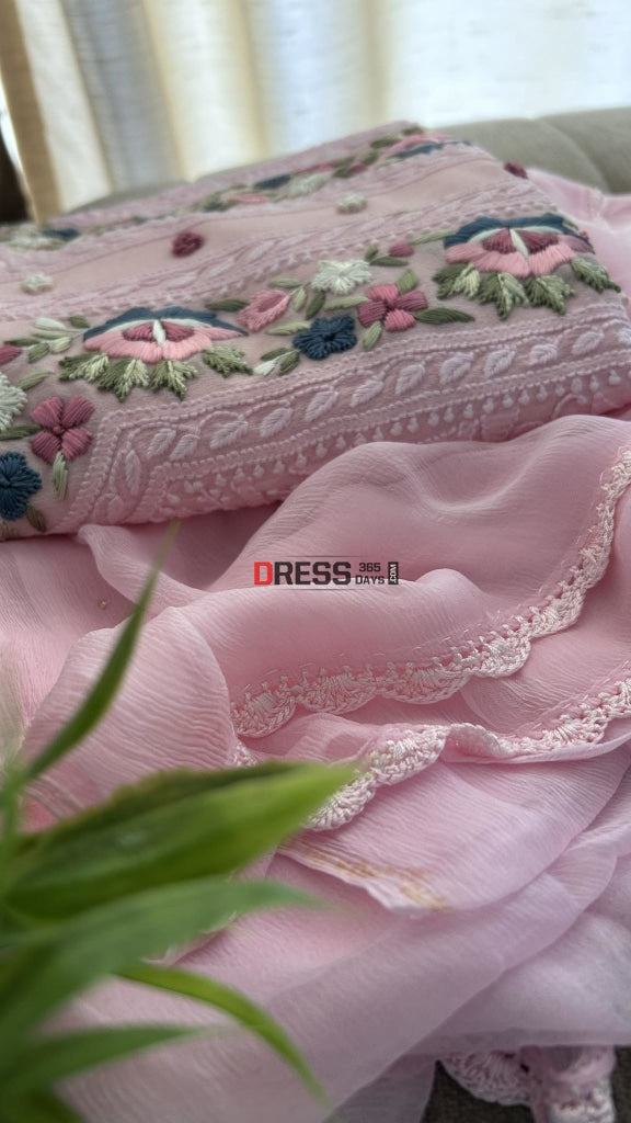 Baby Pink Chikankari Parsi Gara Neckline Suit Suits