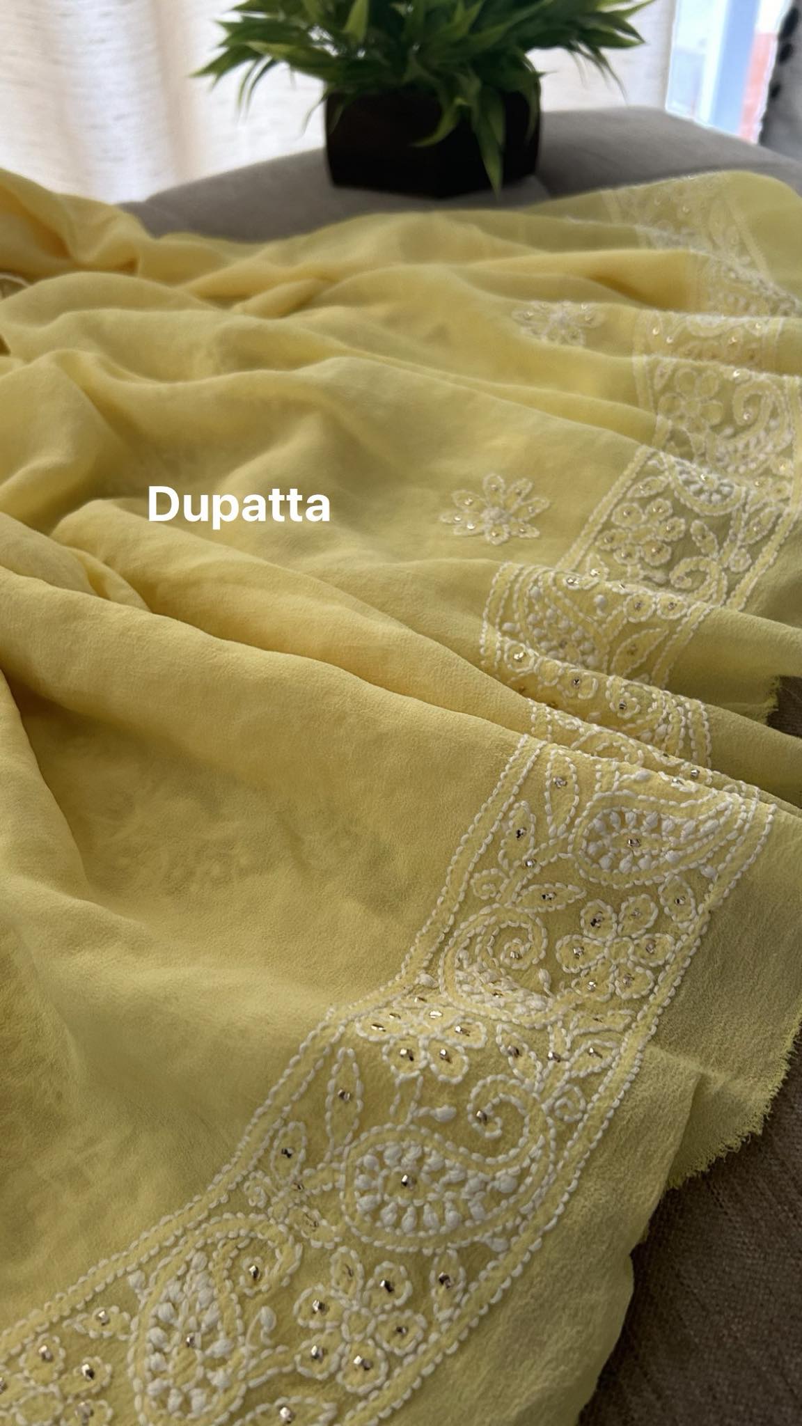 Yellow Lucknowi Chikankari Mukaish Suit (Kurta Dupatta)