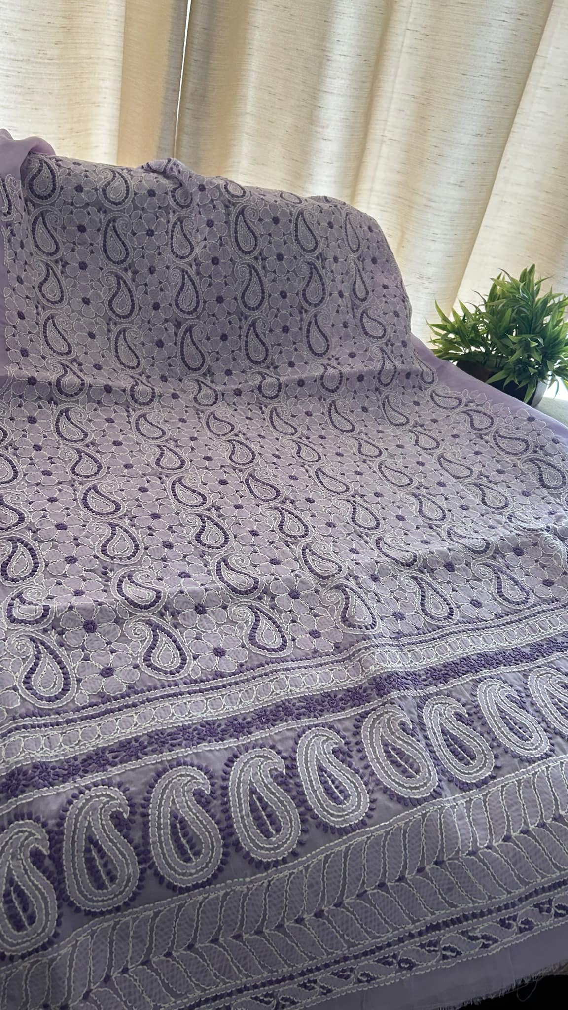 Lavender Cotton Chikankari Kurti Fabric (Kurti Fabric)