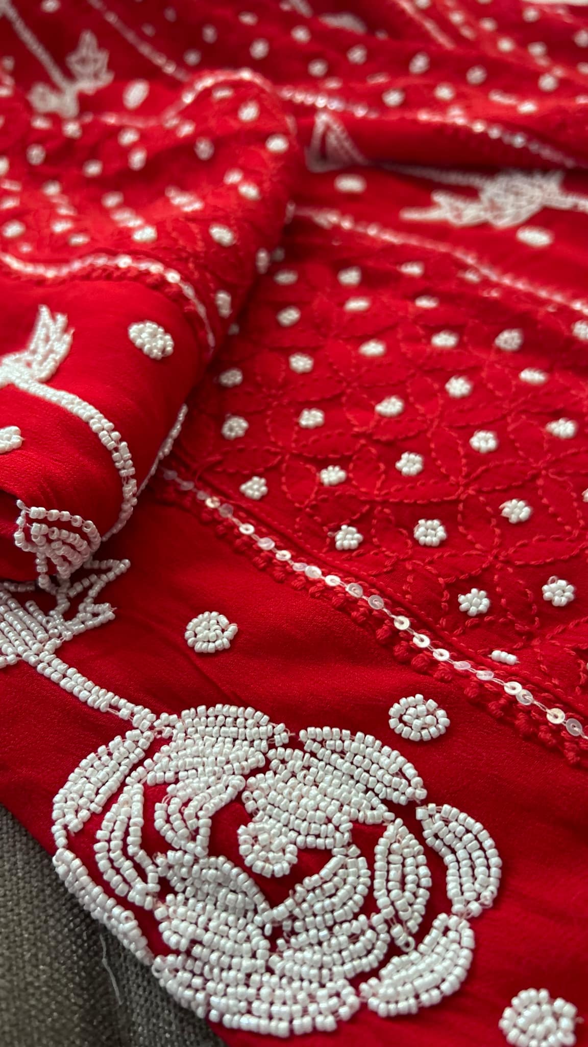 Pre Order Red Pearl Chikankari Anarkali (Anarkali & Dupatta)