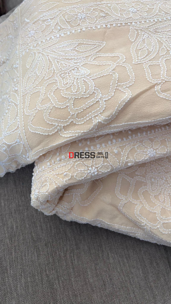 Beige Chikankari Hand Jaali Saree Chikankari Saree