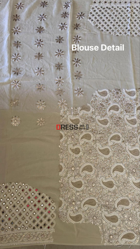 Beige Chikankari Mirror Gota Patti Lehenga Set