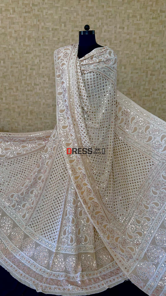 Beige Chikankari Mirror Gota Patti Lehenga Set