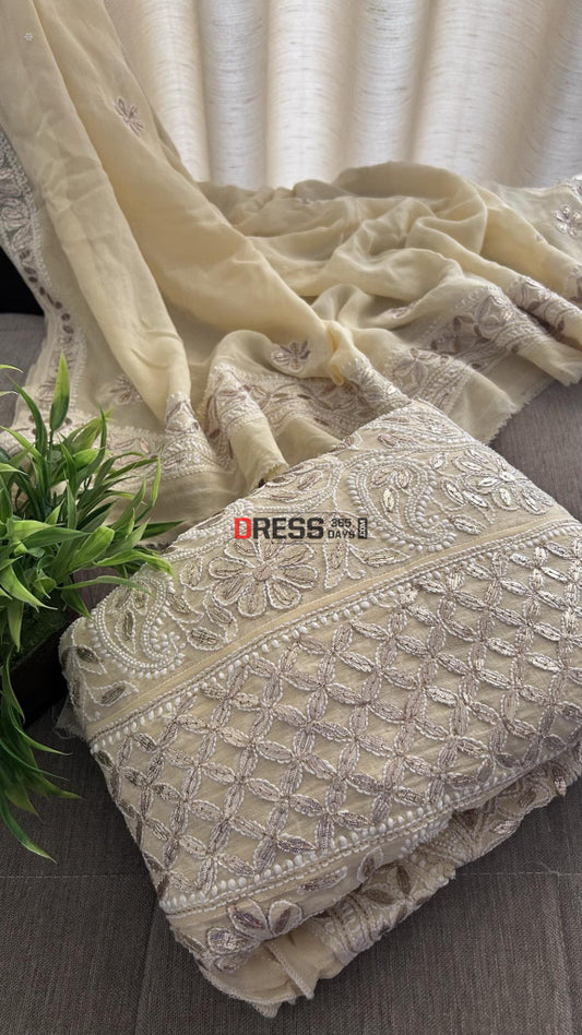 Beige Gota Patti & Pearl Chikankari Anarkali Suit