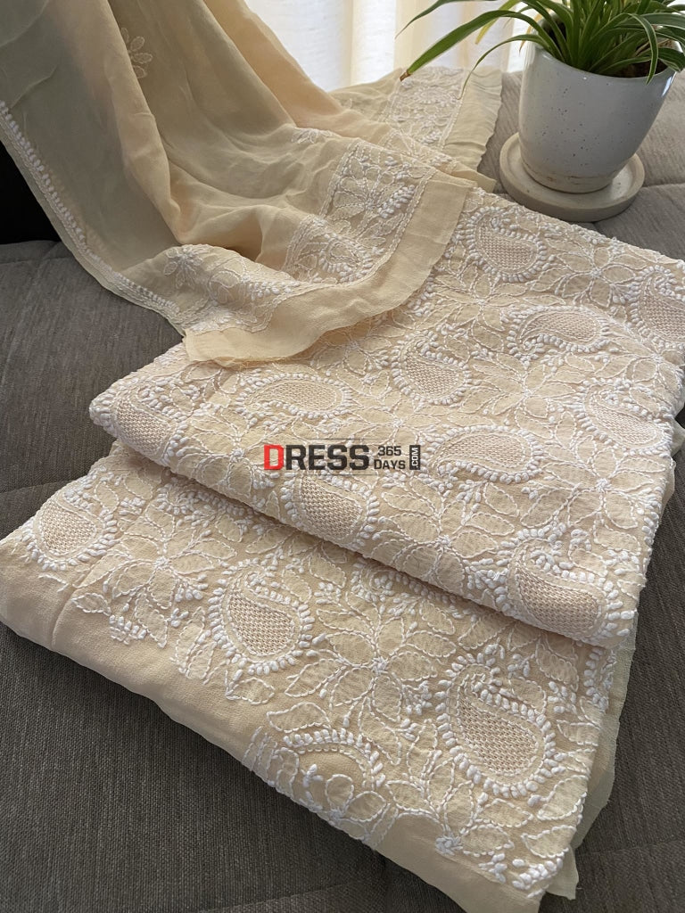 Beige Hand Jaali Lucknowi Chikankari Suit Suits