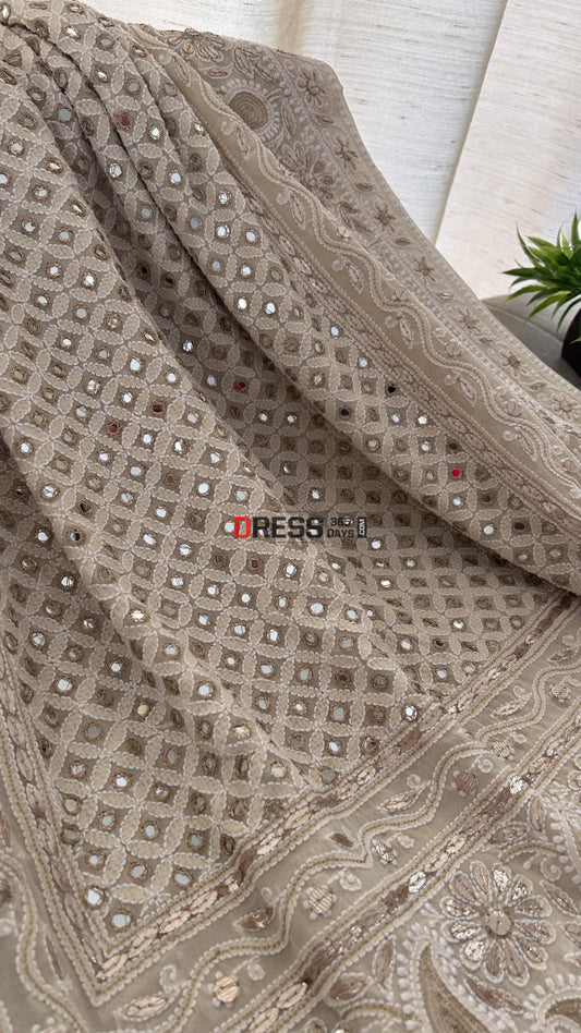 Beige Mirror & Gota Patti Chikankari Dupatta