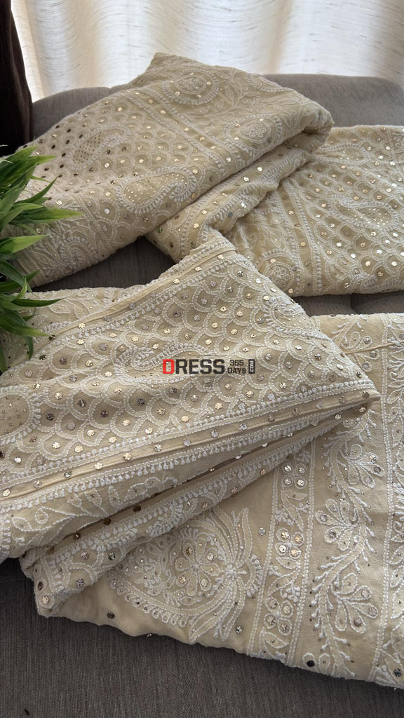 Beige Mukaishlucknowi Chikankari Lehenga Set