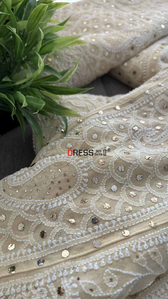 Beige Mukaishlucknowi Chikankari Lehenga Set