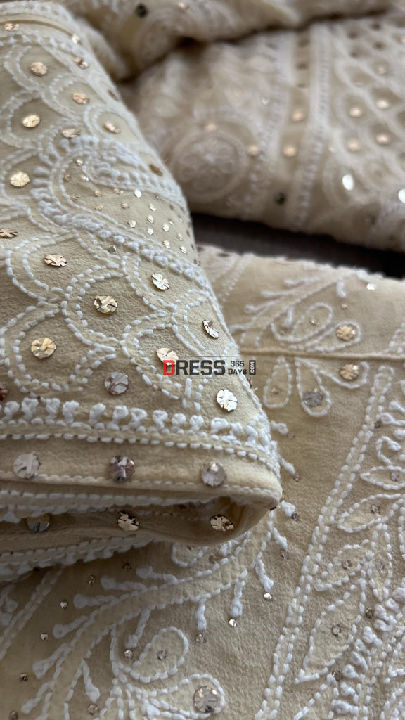 Beige Mukaishlucknowi Chikankari Lehenga Set