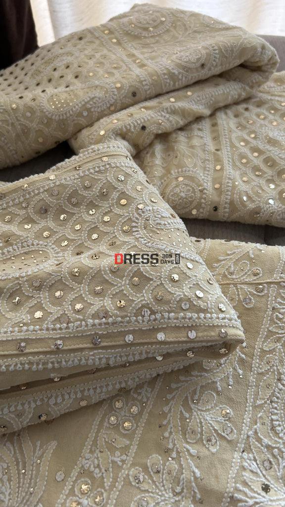 Beige Mukaishlucknowi Chikankari Lehenga Set