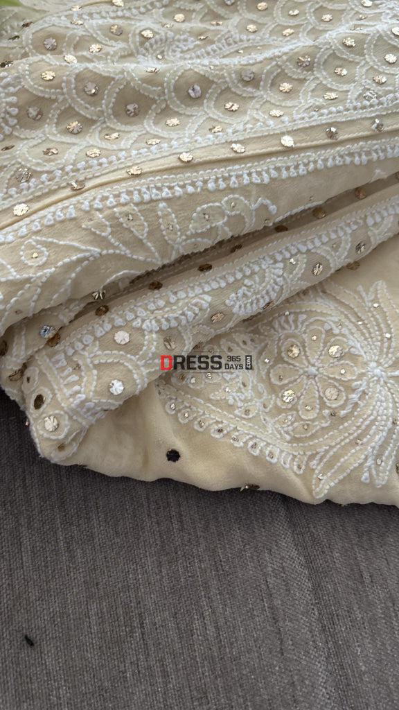 Beige Mukaishlucknowi Chikankari Lehenga Set