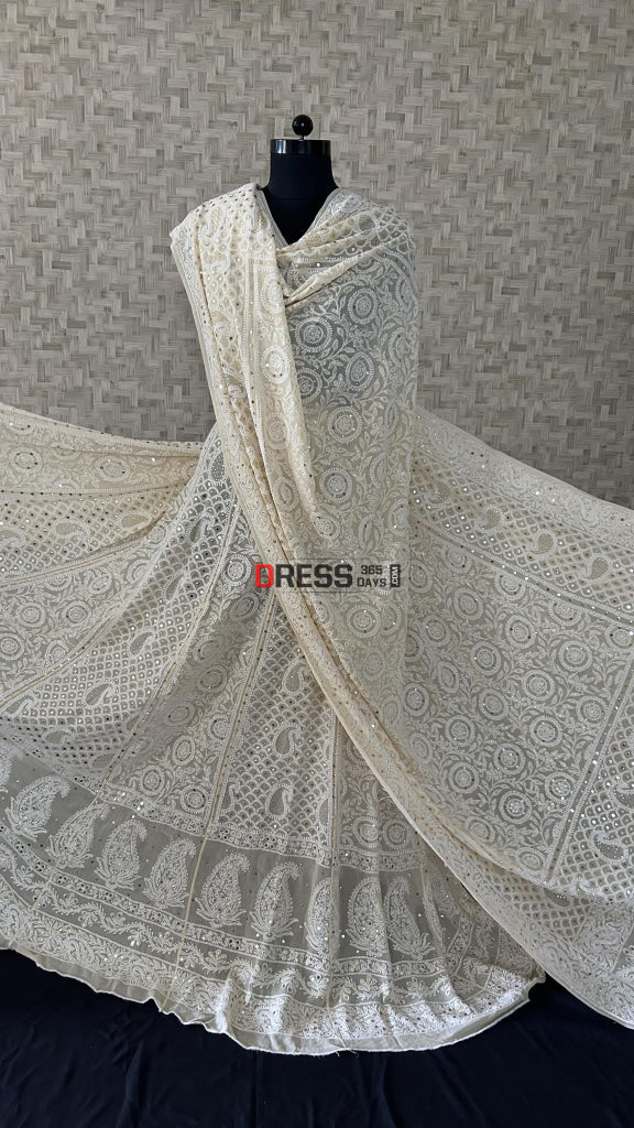 Beige Mukaishlucknowi Chikankari Lehenga Set