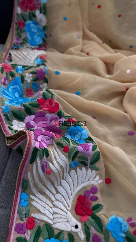 Beige & Multicolour Parsi Gara Dupatta