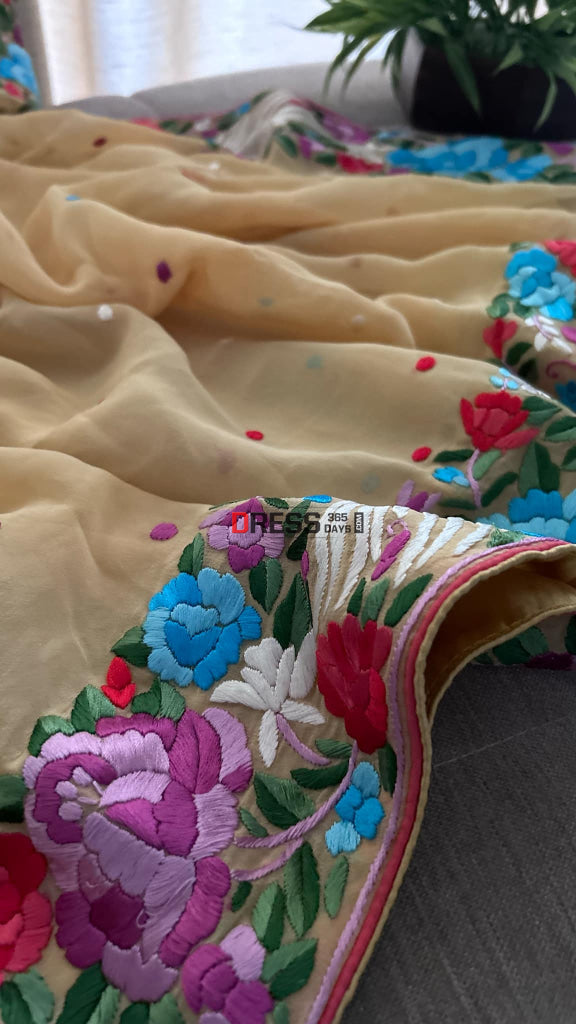 Beige & Multicolour Parsi Gara Dupatta