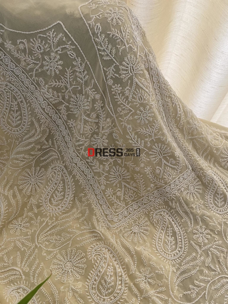 Beige Pearl Lucknowi Chikankari Suit Suits