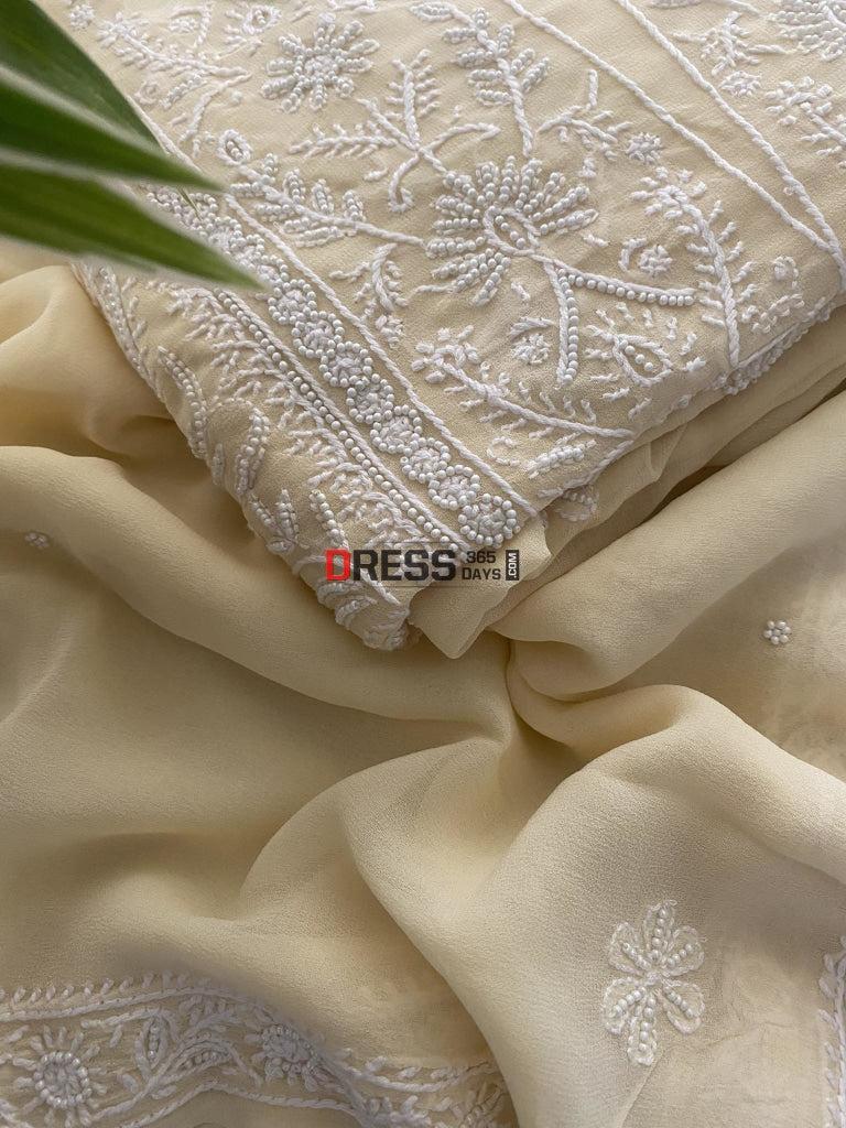 Beige Pearl Lucknowi Chikankari Suit Suits