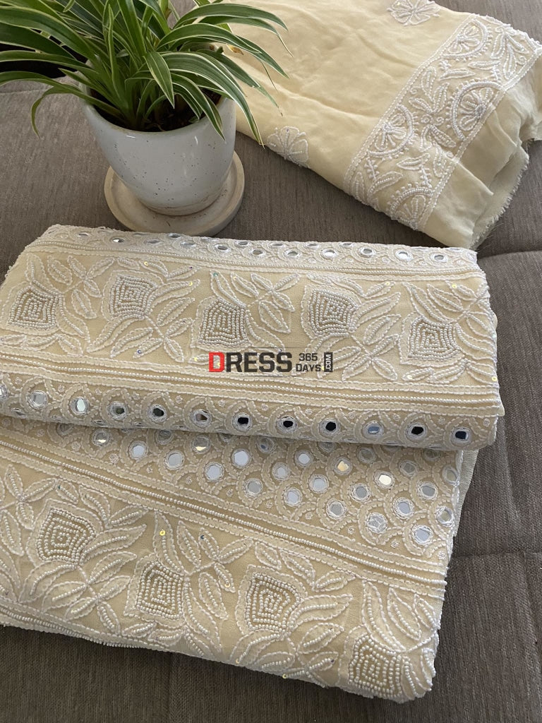 Beige Pearl & Mirror Chikankari Suit Suits