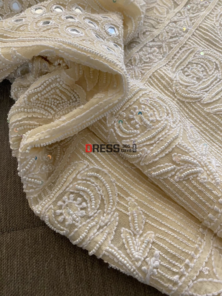 Beige Pearl & Mirror Chikankari Suit Suits