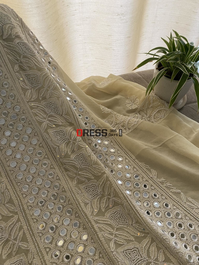 Beige Pearl & Mirror Chikankari Suit Suits