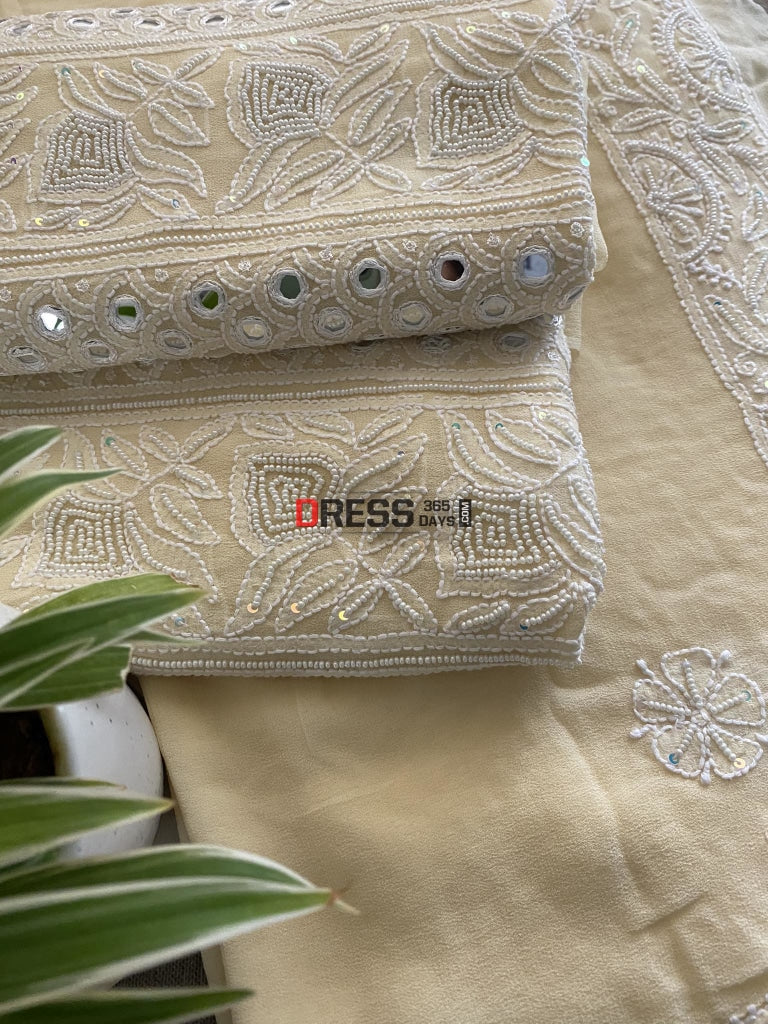 Beige Pearl & Mirror Chikankari Suit Suits