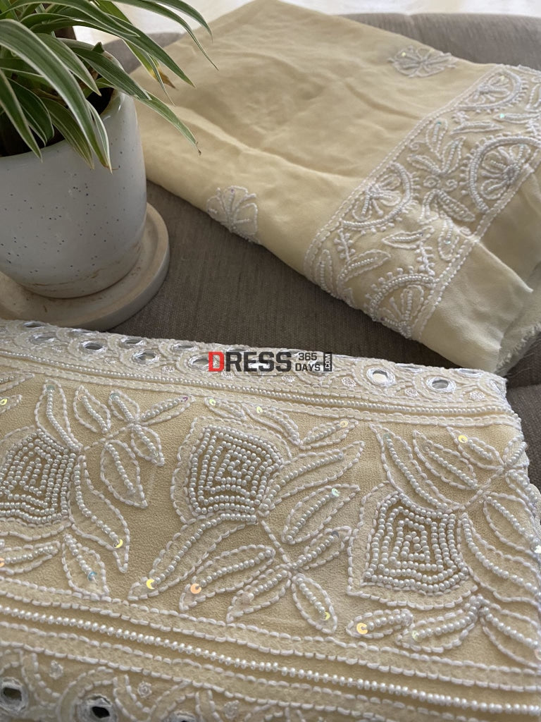 Beige Pearl & Mirror Chikankari Suit Suits