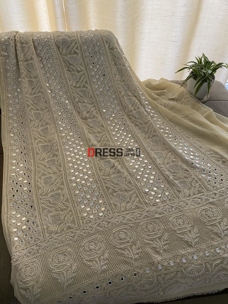 Beige Pearl & Mirror Chikankari Suit Suits