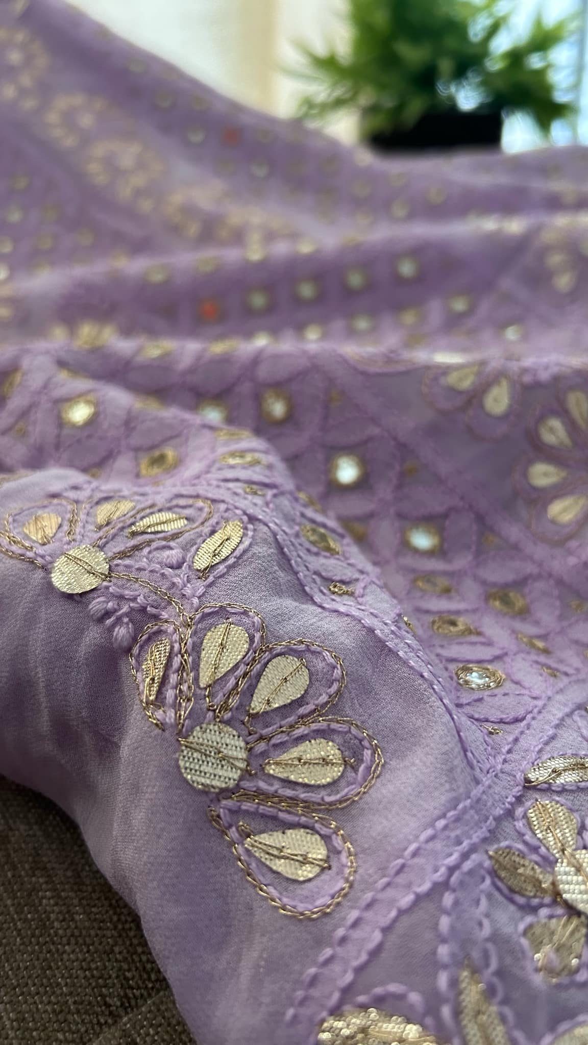 Lavender Mirror & Gota Patti Chikankari Suit (Kurta & Dupatta)