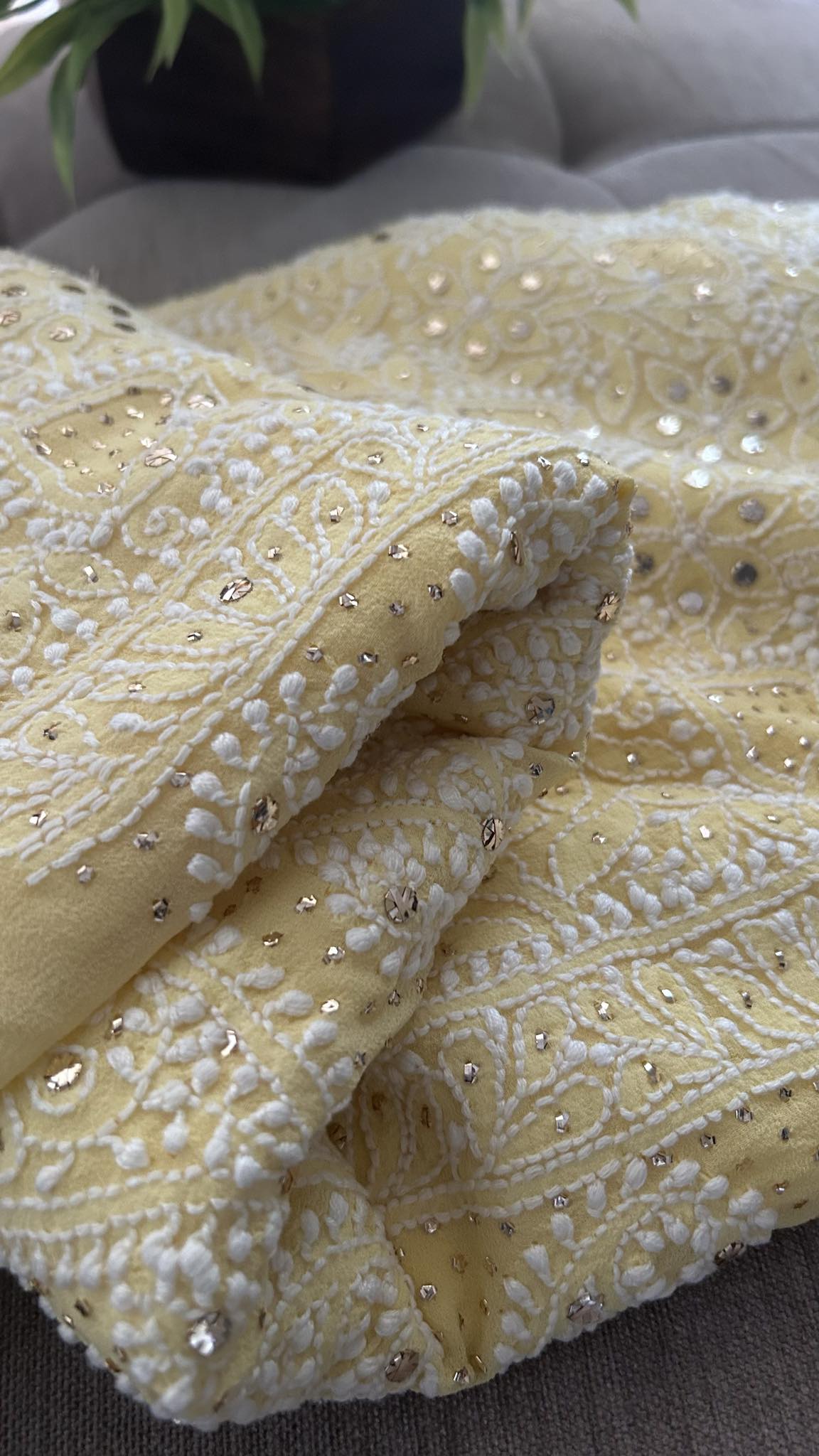 Yellow Lucknowi Chikankari Mukaish Suit (Kurta Dupatta)