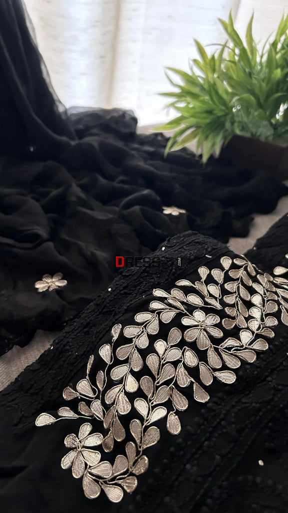 Black Chikankari & Fine Gota Patti Work Suit(Kurta Dupatta) Suits